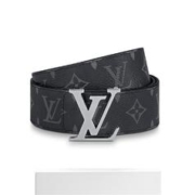 LOUIS VUITTON 男士黑色老花帆布拼牛皮腰带
