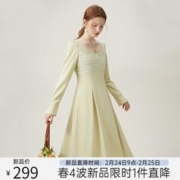 范思蓝恩 法式方领气质长袖约会连衣裙女春装2024年新款24FS11319