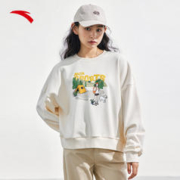 ANTA 安踏 休闲印花卫衣女春季新款圆领针织套头衫宽松运动上衣打底衫