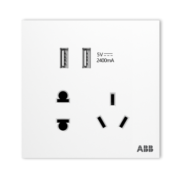 ABB开关插座面板 盈致系列白色 无边框 五孔带双USB充电插座暗装墙壁 五孔带双USB插座
