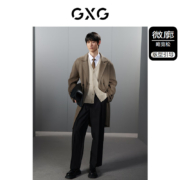 GXG 多色分割设计简约长款毛呢大衣外套男士 卡其色 185/XXL