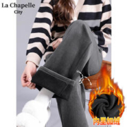 La Chapelle City 拉夏贝尔灯芯绒直筒裤女2024新款春季休闲裤阔腿裤加绒加厚裤 - M