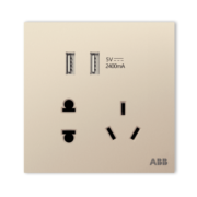 ABB开关插座面板 盈致系列金色 无边框 五孔带双USB充电插座 五孔带双USB插座