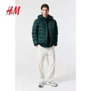 H&M 男装棉衣2023冬季新款时尚简约防风疏水保暖舒适棉服1163728 森林绿 175/108A