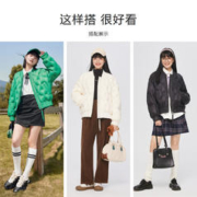 Semir 森马 羽绒服女冬季短款宽松轻薄立领黑色情侣外套小个子新款