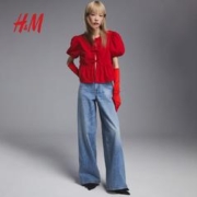 H&M HM女装衬衫2024春季新款新年战袍红色上衣1213835