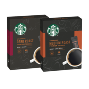 星巴克（Starbucks） 黑咖啡0蔗糖低脂精品速溶咖啡特选研磨中度烘焙深度烘焙特享 【20杯】盒装 中度*1+深度*1