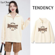 La Chapelle City 拉夏贝尔翻领卫衣2024新款春季半拉链休闲百搭设计感时尚女装上衣 杏-诚实的 M