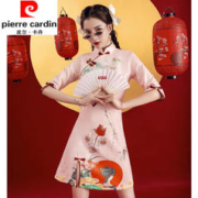 皮尔·卡丹 拉夏贝尔国潮旗袍裙新款春夏少女高端轻款改良版连衣裙气质小个子 464淡粉色 L