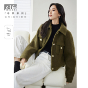 简约干练衬衫式 翻领撞色扣外套女式短款大衣