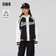 Semir 森马 外套女插肩袖拼色棒球服春季字母刺绣oversize夹克时尚ins潮