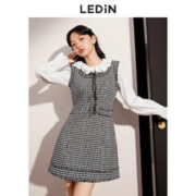 LEDIN 乐町 少女休闲气质小香风连衣裙合集 黑白格纹千鸟格无袖女装 M