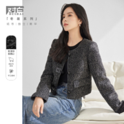 DUIBAI 对白 轻奢感圈圈纱质感盘扣女式短款呢外套