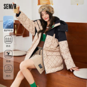 Semir 森马 羽绒服女中长款可拆卸连帽2022冬三防宽松保暖工装外套