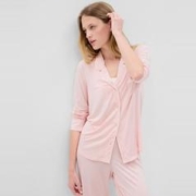 Gap 盖璞 女装秋冬2023新款莫代尔弹力长袖衬衫领睡衣663803上衣家居服