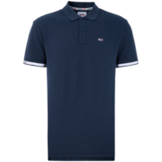 TOMMY JEANS23男装珠地网眼螺纹提花拼色袖口通勤合身短袖POLO衫15751 深蓝色C87 M