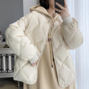 FOURDATRY 菱格纹短款轻薄羽绒服2023女款高端女装冬季外套韩版白鸭绒羽绒服