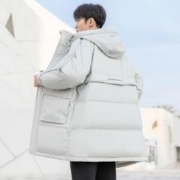 YAYA 鸭鸭羽绒服 中长款简约宽松版羽绒服百搭时尚保暖防风连帽男式羽绒服