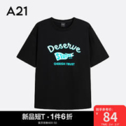 A21 短袖t恤男装宽松圆领休闲纯棉立体撞色印花潮流短袖T恤衫 黑色 XL