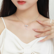 周大生银项链女款 流苏蝴蝶结S925银新款锁骨链送女友三八妇女节礼物 蝴蝶结项链