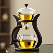 尚言坊 玻璃自动茶具套装，整套带茶盘懒人泡茶吸磁茶壶泡茶神器茶具三件套 1邀月自动茶具