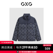GXG 男装 满印撞色拼接外套男士羽绒服男 冬季 藏青色 175/L