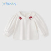 JELLYBABY 女童T恤春秋款中小童抗菌春季衣服婴童法式长袖1宝宝娃娃领打底衫 米白2 100CM