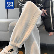 TONLION 唐狮 2024女束脚显瘦休闲侧拼卫裤 冷麻灰 L