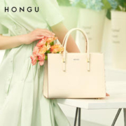 HONGU 红谷 包包女包简约牛皮单肩包休闲百搭优雅手提包女包挎包通勤单肩斜挎包 H5134602米白