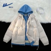 WARRIOR 回力 冬季新款运动棉衣男女同款连帽假两件羽绒棉服宽松休闲面包服