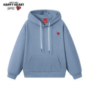 CHARLES JANG'S HAPPY HEART 查尔斯桃心 秋冬新款美式简约潮流加绒LOGO刺绣基础款连帽套头卫衣男女同款 雾霾兰 M
