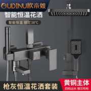 OUDINU 欧帝奴 花洒套装恒温浴室升降淋浴器挂墙式增压枪灰色全铜淋浴龙头