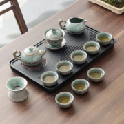 茶艺贵族 汝窑茶具套装家用小套功夫陶瓷泡茶器整套现代茶壶茶杯 哥窑醒龙12头+观云中号