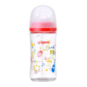 贝亲（Pigeon）婴儿宝宝玻璃奶瓶第3代 仿母乳质感宽口径自带M号 240ml 跳跃音符