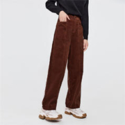 GIORDANO 佐丹奴 裤子女装纯棉灯芯绒高腰阔腿休闲长裤 05412672