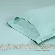 富安娜四件套纯棉磨毛套件秋冬 双人加大全棉刺绣床品浅绿230*229cm