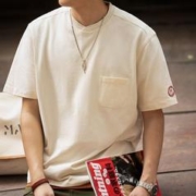 MADEN 马登 工装日系复古学院风lvy棒球衫T恤口袋章仔宽松球衣短袖男夏潮