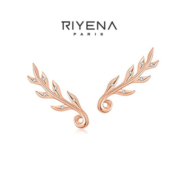 RIYENA 925银轻奢侈耳钉生日礼物送女友老婆时尚高级感个性气质叶耳饰品 玫瑰金色