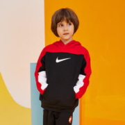 NIKE 耐克 童装冬季加绒连帽保暖卫衣儿童休闲长袖撞色时尚上衣