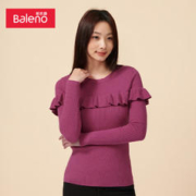 Baleno 班尼路 秋冬针织衫女装甜美荷叶边简约百搭净色圆领毛衣女 P23马拉加紫 L