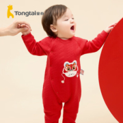 童泰（TONGTAI）婴儿连体衣秋冬季男女宝宝保暖红色喜庆衣服拜年服新年装哈衣 红色 80cm