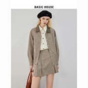 BASICHOUSE 百家好 Basic House/百家好赫本风格子衬衫外套2023秋季高级感两件套套装
