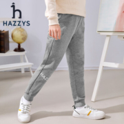 哈吉斯（HAZZYS）品牌童装男童裤子春新款弹力透气反光字母印利落梭织运动针织长裤 中花灰 155