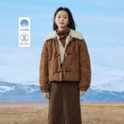 23日10点：INMAN 茵曼 复古仿羊羔毛翻领短羽绒服2023冬季新款时尚宽松红色新年外套