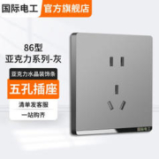 fdd 国际电工 开关插座面板灰色家用86型墙壁暗装双控五孔带开关USB电源5孔插座 五孔插座