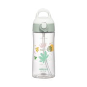 哈尔斯（HAERS） 手拎儿童运动水杯子女塑料杯tritan材质吸管杯户外便携学生水杯 HTR-450-63绿色【便携提手】