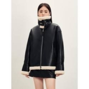 23日10点：PEACEBIRD WOMEN 太平鸟女装 冬装PU皮仿皮毛一体夹克美拉德外套