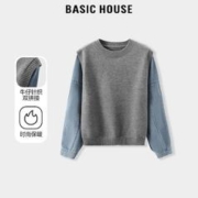 BASICHOUSE 百家好 Basic House/百家好针织牛仔拼接针织衫女秋冬时尚休闲百搭毛衣