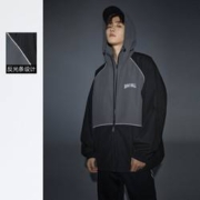 PEACEBIRD WOMEN 太平鸟 连帽拼接运动通勤反光条宽松刺绣男式夹克