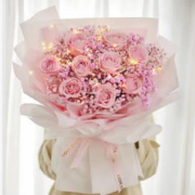 冉子花坊 情人节鲜花速递11朵香槟玫瑰花束送老婆爱人生日礼物全国花店同城 11朵粉玫瑰花束-彩灯